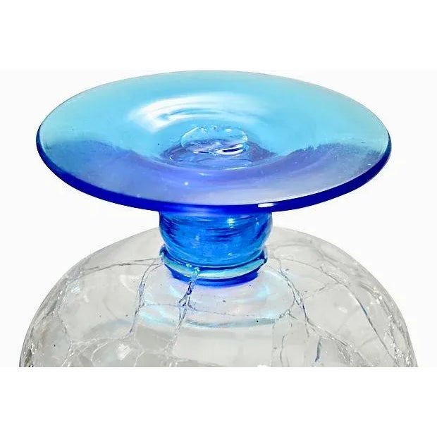 Glass Blenko 1940s Vintage Blue Crackle Art Glass Urn For Sale - Image 7 of 8