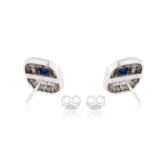 Blue Sapphire & Diamond Art Deco Earrings in 14k Gold- 2 Pieces For Sale - Image 9 of 14