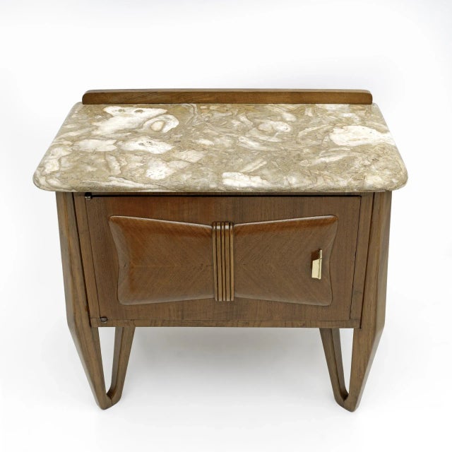 Mid-Century Modern Italian Walnut and Marble Nightstands, 1950s, Set of 2 For Sale - Image 4 of 11
