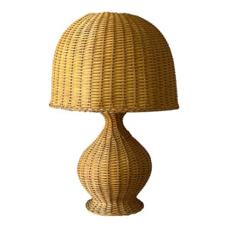 1960s Large Wicker Lamp For Sale