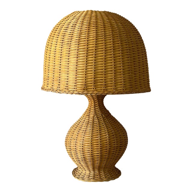 1960s Large Wicker Lamp For Sale