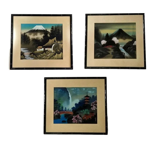 1940s Japanese Folk Art Gouache and Acrylic Paintings, Framed - Set of 3 For Sale - Image 12 of 12