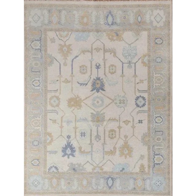 Modern Handknotted Oushak Rug in Shades of Blue with Light Grey & Cream, 8' x 10' For Sale - Image 4 of 4