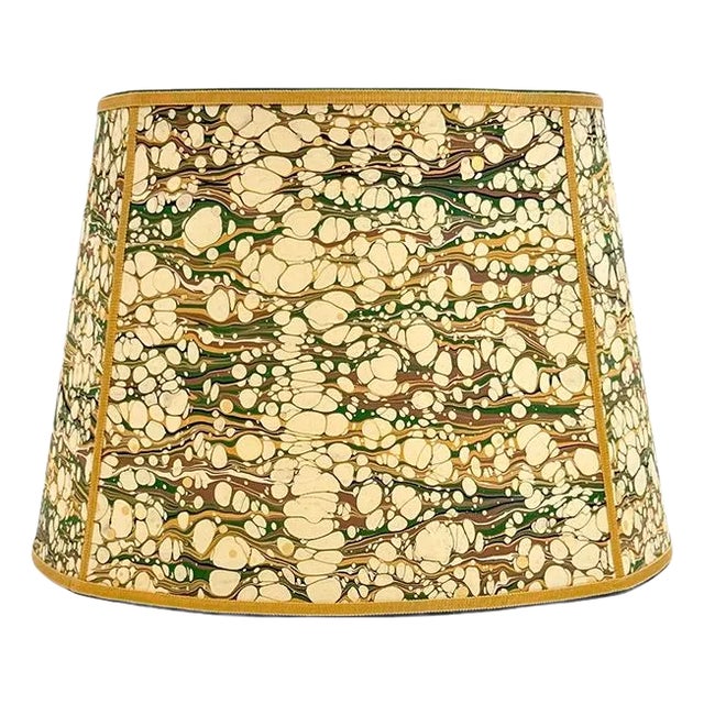 Green, Gold and Brown Marbled Modern Square Lampshade - (8″ x 8″) x (12″ x 12″) x 9" For Sale