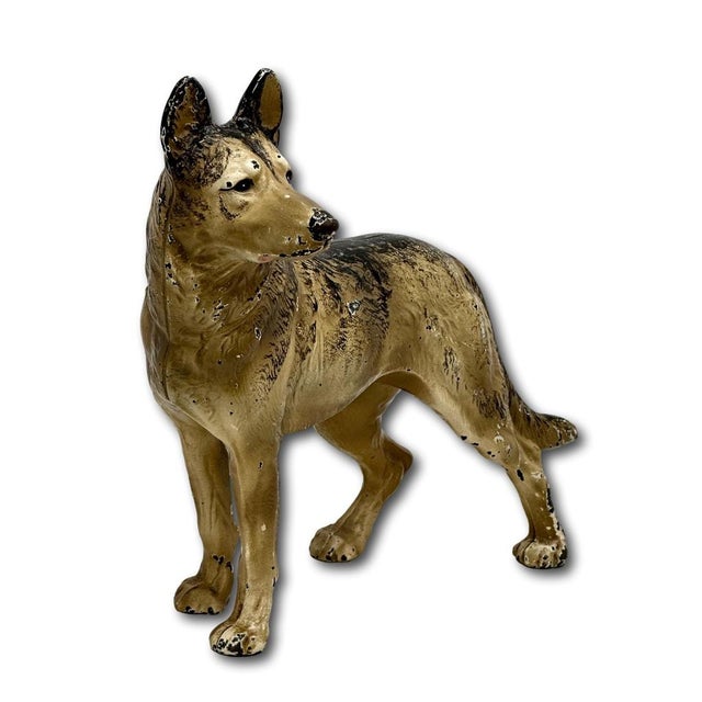 Black Hard to Find Vintage 1930s Hubley Manufacturing Co. Cast Iron German Shepherd Dog Doorstop For Sale - Image 8 of 17