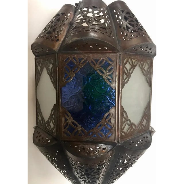 Moroccan Lantern Handcrafted Moorish Metal and Glass For Sale - Image 10 of 12