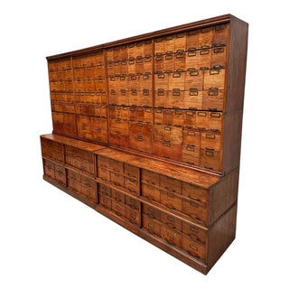 Large Antique American Oak Apothecary Cabinet, 1900s For Sale