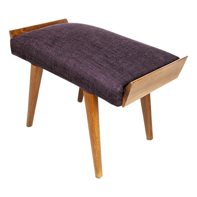 Mid-Century Modern Italian Wood and Purple Fabric Ottoman, 1950s For Sale