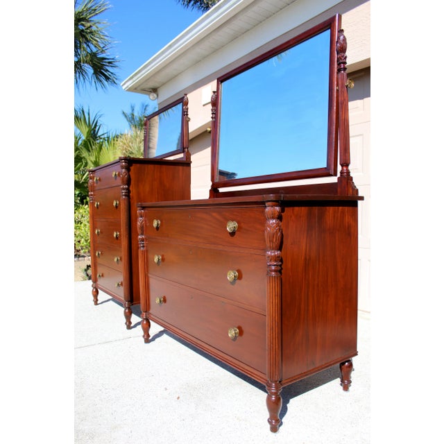Late 19th Century Antique Mahogany Dresser Set With Swivel Mirrors - Circa 1880 Victorian Bedroom Furniture For Sale - Image 5 of 18