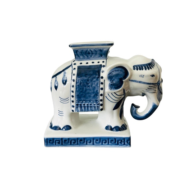 Vintage Petite Bombay Company Blue & White Elephant Vase Planter – Chinoiserie Porcelain Elephant Cachepot, Made in Thailand For Sale - Image 6 of 11