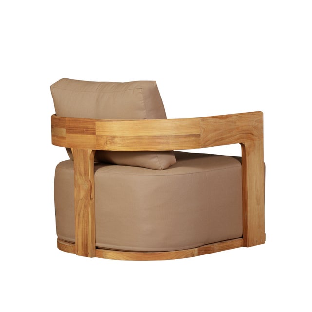 Eclipse Outdoor Solid Teak Wood Revolving Chair - Light Brown Fabric For Sale - Image 9 of 12