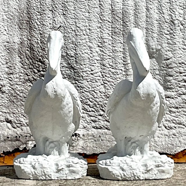 Late 20th Century Vintage Coastal Painted Cast Concrete Pelicans - A Pair For Sale - Image 5 of 8