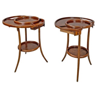 Antique Italian Rounded Wooden Coffee Tables with Drawers, Early 1900s, Set of 2 For Sale