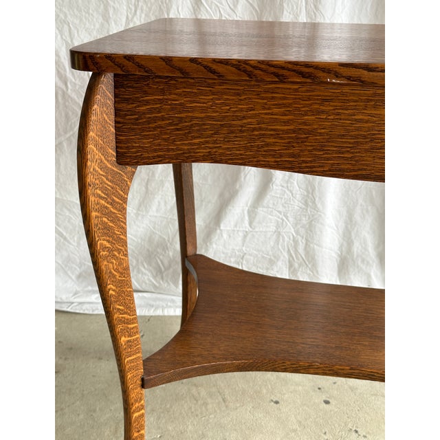 Chestnut American Tiger Oak Side Table W. Shelf For Sale - Image 8 of 12