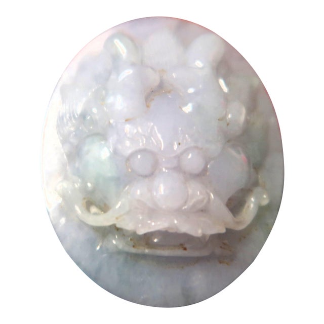 Jade Dragon Paperweight in High Relief, Natural Green/Lavender Jade For Sale