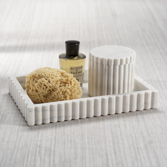 Contemporary Calabria Scalloped Vanity Marble Tray, Small For Sale - Image 3 of 3