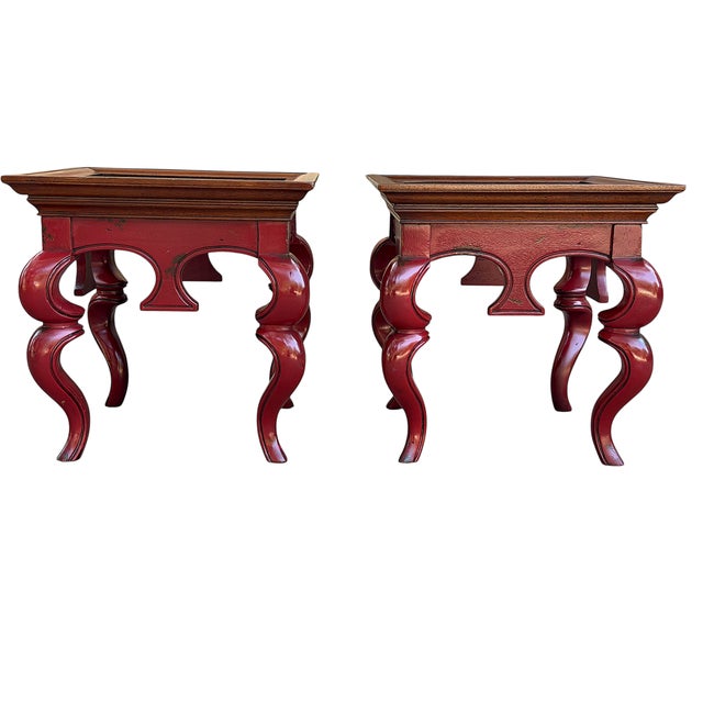 2000 - 2009 Early 21st Century Hickory Chair Chinoiserie Style Red Lacquered Side Tables – A Pair For Sale - Image 5 of 17