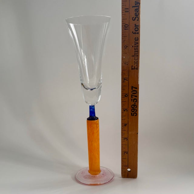 1990s Postmodern Memphis Style Hand-Blown Art Glass Champagne Flute For Sale - Image 11 of 11