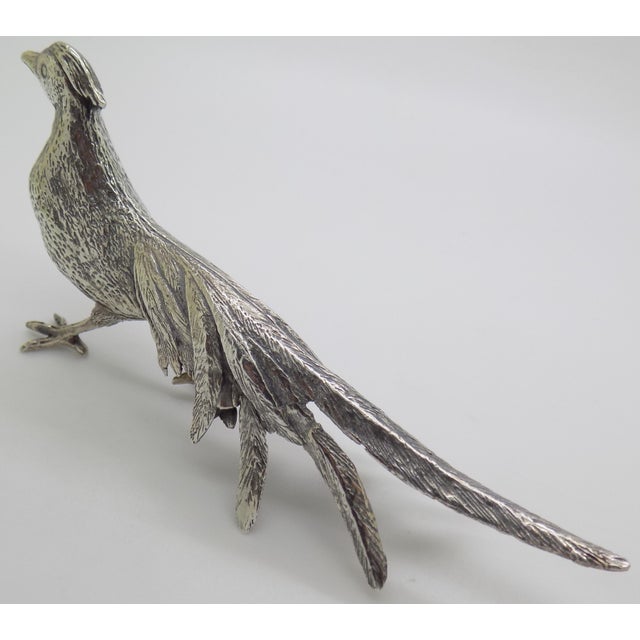 Metal Vintage Italian Handmade Silver 800 Pheasant Large Figurine Animal Sculpture For Sale - Image 7 of 12