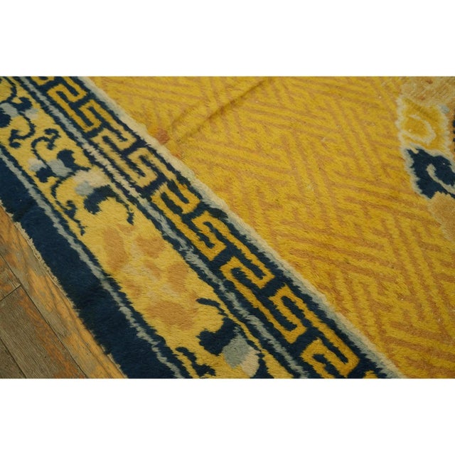 1750s Classic Yellow Greek Key Antique Chinese Ningxia Hallway Runner Wool Rug For Sale - Image 10 of 10