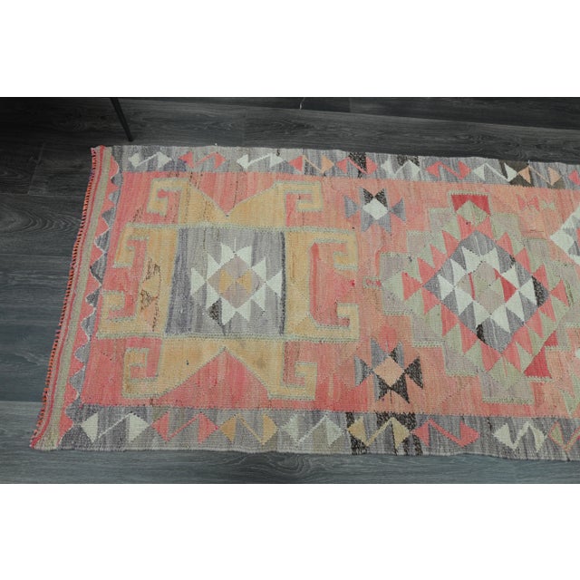 Textile 1970s Vintage Turkish Handmade Wool & Cotton Pink Runner Rug For Sale - Image 7 of 11