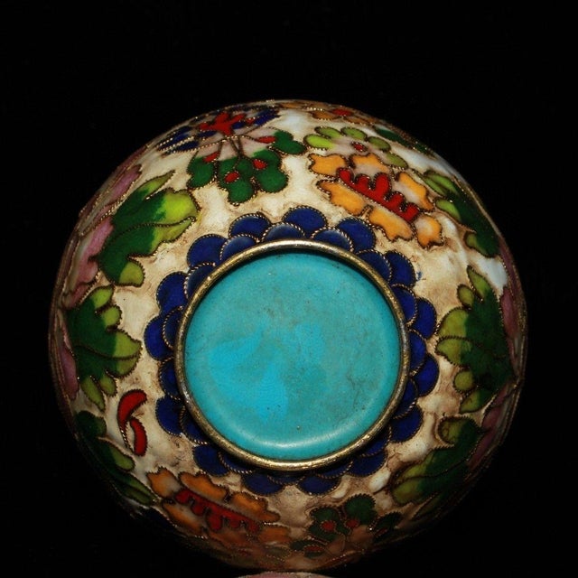 Metal Vintage Chinese Cloisonné Ginger Jar With Pink Peony Motif, Copper Base For Sale - Image 7 of 9