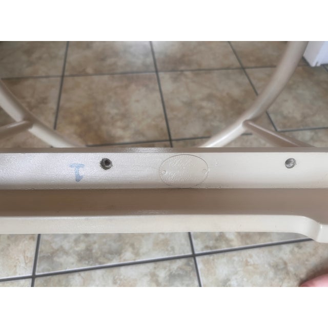 Set of 2 Vintage Baker “Signature” Mid-Century Dining Armchairs in Cream With Blue Upholstered Seats For Sale In Nashville - Image 6 of 6