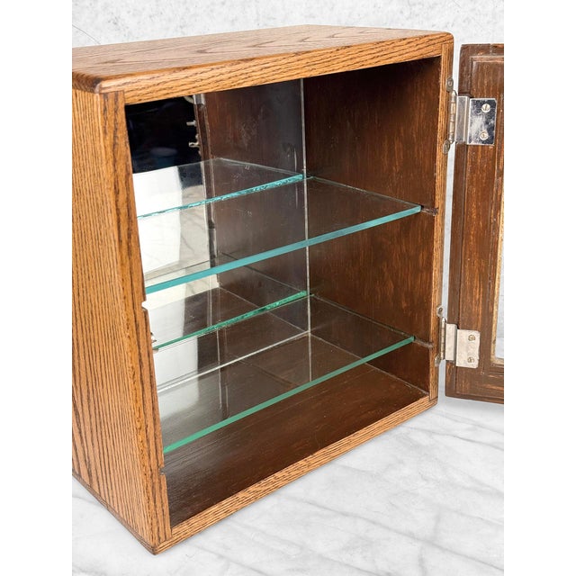 Antique Traditional Oak Doctor’s Apothecary Glass Front Cabinet For Sale - Image 6 of 12