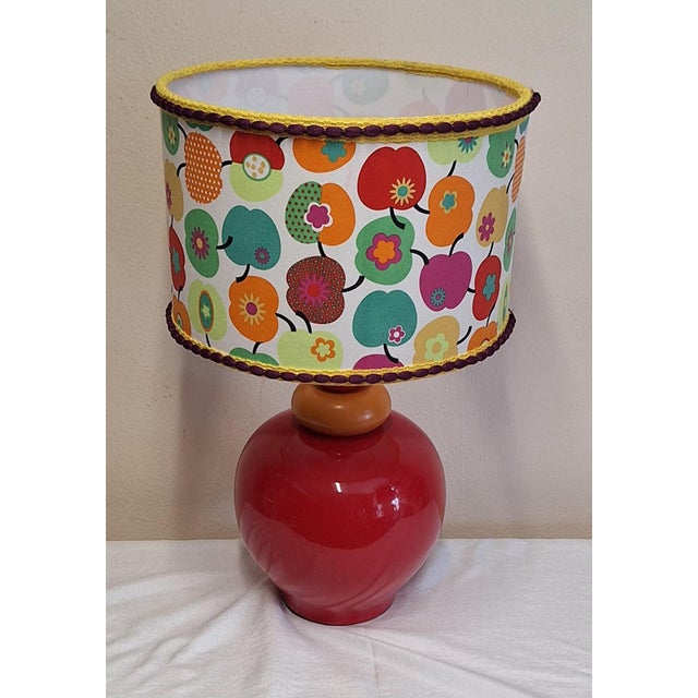 Vintage Table Lamp with Red and Yellow Ceramic Base and Fabric by Lamplove, 1980s For Sale - Image 4 of 10