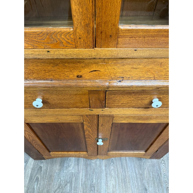 Antique American Primitive Farmhouse Solid Oak Step Back Cupboard For Sale - Image 11 of 17