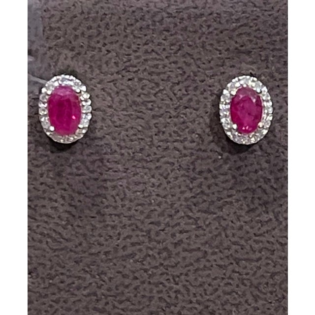 1 Carat Oval Natural Ruby and Diamond Stud Post Earrings 14 Karat White Gold For Sale - Image 16 of 18