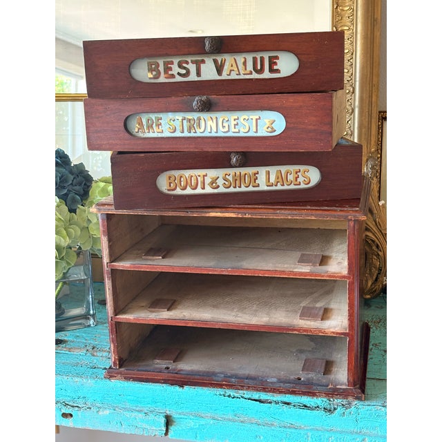 Antique Paton’s Boot & Shoe Lace Countertop Display Edwardian Era With Glass Signs For Sale - Image 4 of 18