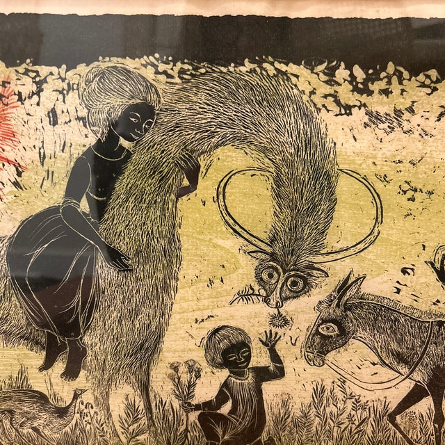 Mid-Century Modern Mid 20th Century “Saffron Scent” Vintage Original Wood Block Print by Helen Siegel For Sale - Image 3 of 12