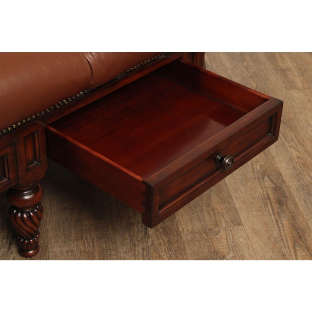 2010s CTH Sherrill Occasional English Regency Style Tufted Leather Ottoman For Sale - Image 5 of 12
