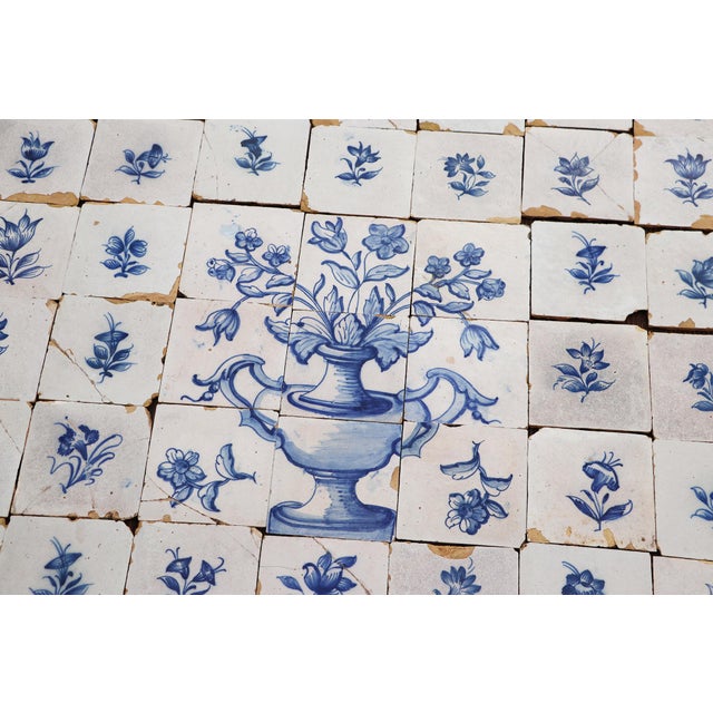 Antique Large Tiles Mural Panel, Blue & White Flowers and Vases, Portuguese, 18th Century For Sale - Image 15 of 18