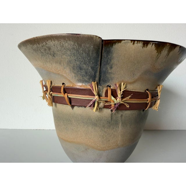 Textile 1980s Vintage Organic Studio Art Ceramic Vase With Natural Fiber Detail For Sale - Image 7 of 12