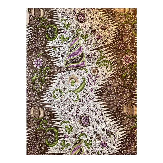 Quadrille Les Indiennes Multicolor Multi Brown Taupe Lilac Fabric 302653f 3 Yards For Sale