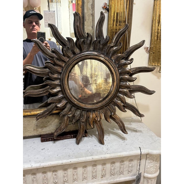 1940s Pair of Italian Silver Wood Sunburst Mirrors For Sale - Image 4 of 6