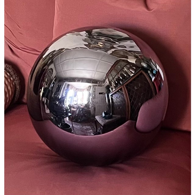 Large lavender mercury glass garden gazing sphere or witch's ball. Measures 12" diameter. This dates from the early 20th...