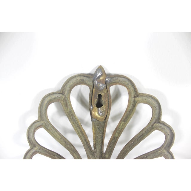 1970s Brass Wall Candle Sconces Peacock or Scroll Fan Shape a Pair For Sale - Image 12 of 12