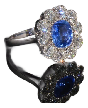 Gia Natural 3.78cts vs F Diamond Royal Blue Sapphire 18k Gold Dinner Halo Ring, Size 6.5
