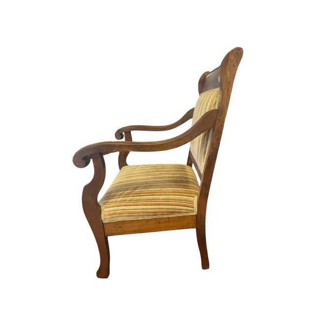 American Pair of Antique American Empire Walnut Scroll Arm Upholstered Library Chairs, C. 1840–1870, Set of 2 For Sale - Image 3 of 12