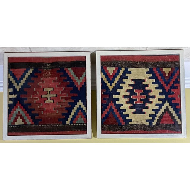 Beautiful pair of wall handing ,hand woven textile , geometric motifs ,professionally mounted on cotton backing . backing...