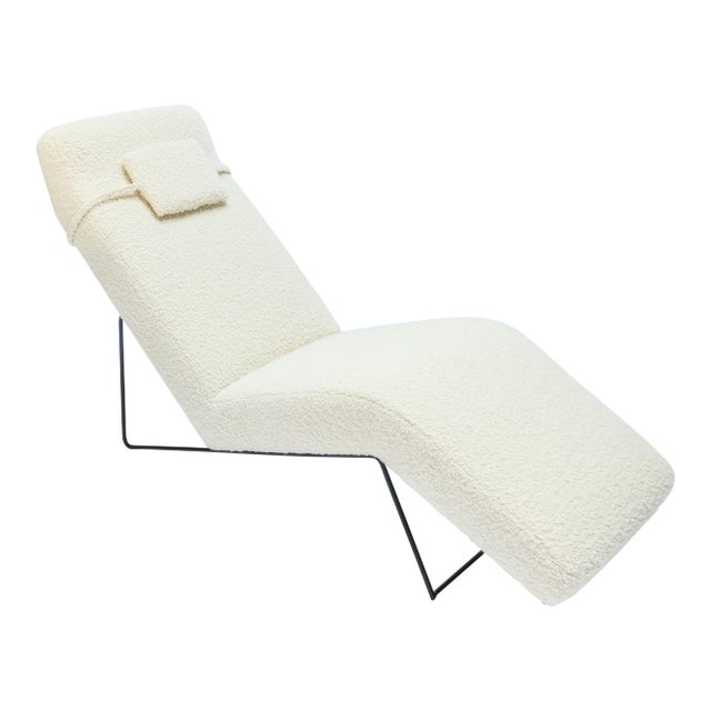 Custom Mid Century Style Metal and Ivory Chaise Chair For Sale