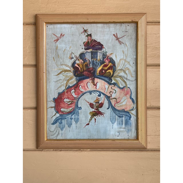 Fine French Chinoiserie Chic Figurative Whimsical Oil on Wood Painting in Gilt Frame For Sale - Image 18 of 18