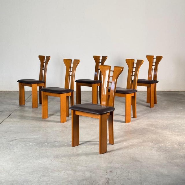 A sculptural and unmistakably glamorous set of six dining chairs attributed to Pierre Cardin, produced in Italy in the...