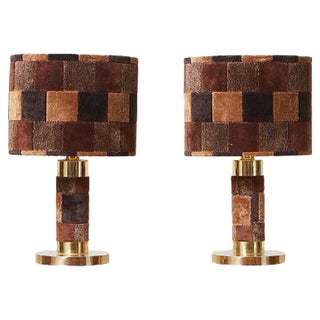 Hollywood Regency Table Lamps in Brass and Rug, 1970s, Set of 2 For Sale