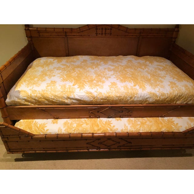 Antique Reimagined 2 Colonial Style Twin Beds to Trundle Bed, Bamboo and Cane For Sale - Image 4 of 11