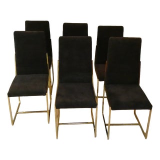 Suede and Gilded Steel Chairs, Italy, 1970s, Set of 6 For Sale