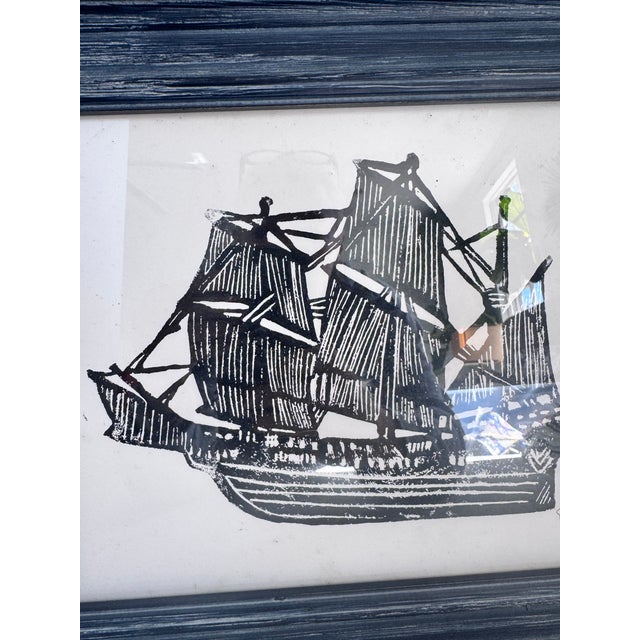 Nautical Vintage Framed Nautical Ship Block Print, Signed For Sale - Image 3 of 8